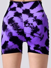 3 Pack Women's Side Cut-Out Tie-Dye Seamless Hip Lift High Waist Sports Fitness Yoga Shorts (Color: 3PACK1, size: S)