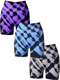 3 Pack Women's Side Cut-Out Tie-Dye Seamless Hip Lift High Waist Sports Fitness Yoga Shorts (Color: 3PACK2, size: S)