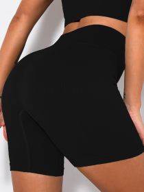 Yoga Shorts Ribbed Seamless Workout High Waist Athletic Leggings Suitable For Yoga Fitness (Color: White, size: S)