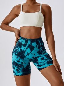 High Waist Tummy Control Yoga Shorts For Women, Tie-Dye Ruched Booty Lifting Workout Fitness Shorts, Hip Lifting Sports Activewear (Color: Royal blue, size: S)