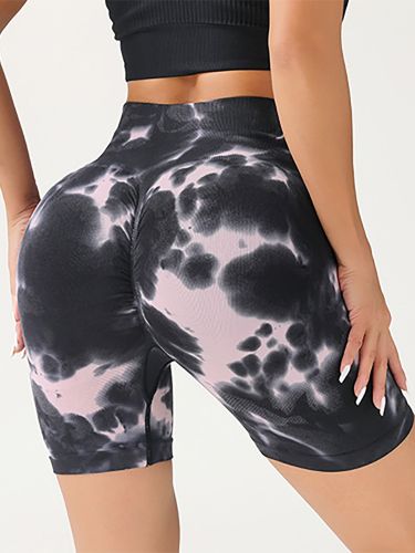 High Waist Tummy Control Yoga Shorts For Women, Tie-Dye Ruched Booty Lifting Workout Fitness Shorts, Hip Lifting Sports Activewear