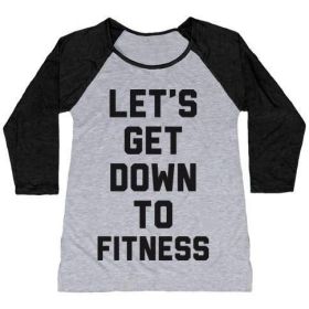 LET'S GET DOWN TO FITNESS WOMEN'S TRI-BLEND BASEBALL TEE (Style: Women's Tri-Blend Baseball Tee, Size-Color: x-large-Athletic Gray / Black)