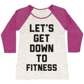 LET'S GET DOWN TO FITNESS WOMEN'S TRI-BLEND BASEBALL TEE (Style: Women's Tri-Blend Baseball Tee, Size-Color: large-Oatmeal / Berry)