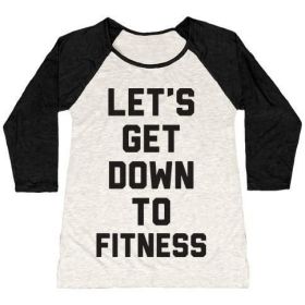 LET'S GET DOWN TO FITNESS WOMEN'S TRI-BLEND BASEBALL TEE (Style: Women's Tri-Blend Baseball Tee, Size-Color: medium-Oatmeal / Black)