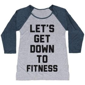 LET'S GET DOWN TO FITNESS WOMEN'S TRI-BLEND BASEBALL TEE (Style: Women's Tri-Blend Baseball Tee, Size-Color: medium-Athletic Gray / Navy)