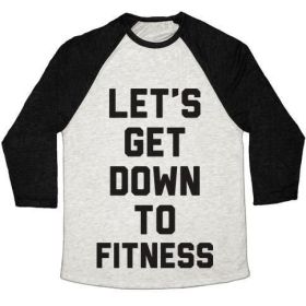 LET'S GET DOWN TO FITNESS UNISEX TRI-BLEND BASEBALL TEE (Style: Unisex Tri-Blend Baseball Tee, Size-Color: small-Oatmeal / Black)