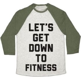 LET'S GET DOWN TO FITNESS UNISEX TRI-BLEND BASEBALL TEE (Style: Unisex Tri-Blend Baseball Tee, Size-Color: small-Oatmeal / Moss)