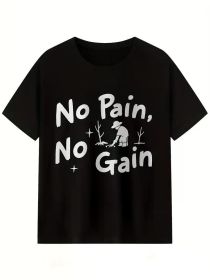 Men's "No Pain, No Gain" Graphic Cotton T-Shirt - Black, Casual & Stylish Short Sleeve Tee for Fitness, Running (Color: Black, size: XL)