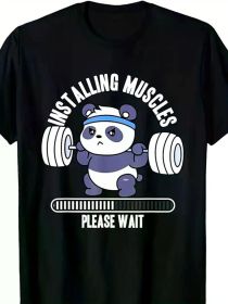 1 Piece Men's 100% Cotton Fitness Panda Weightlifting Graphic T-Shirt - "Muscle-fitting" design (Color: Black, size: XL)